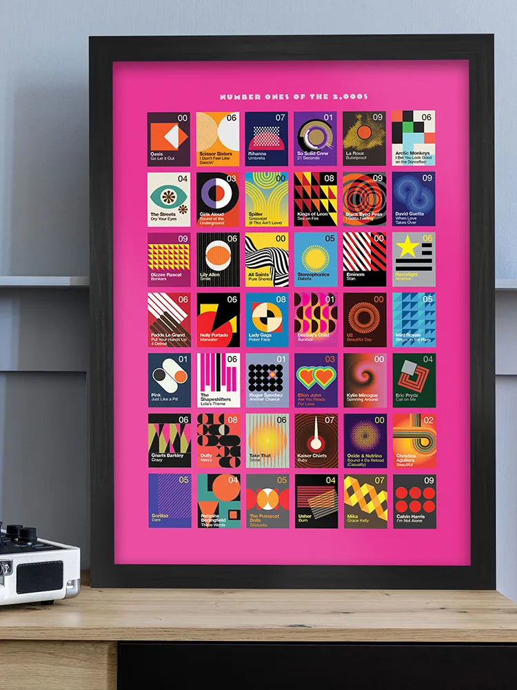 Number Ones of the 2000s - Music Print. Modernist style print. Continuing our theme from the 80s and 90s of popular songs that topped the the UK singles chart.