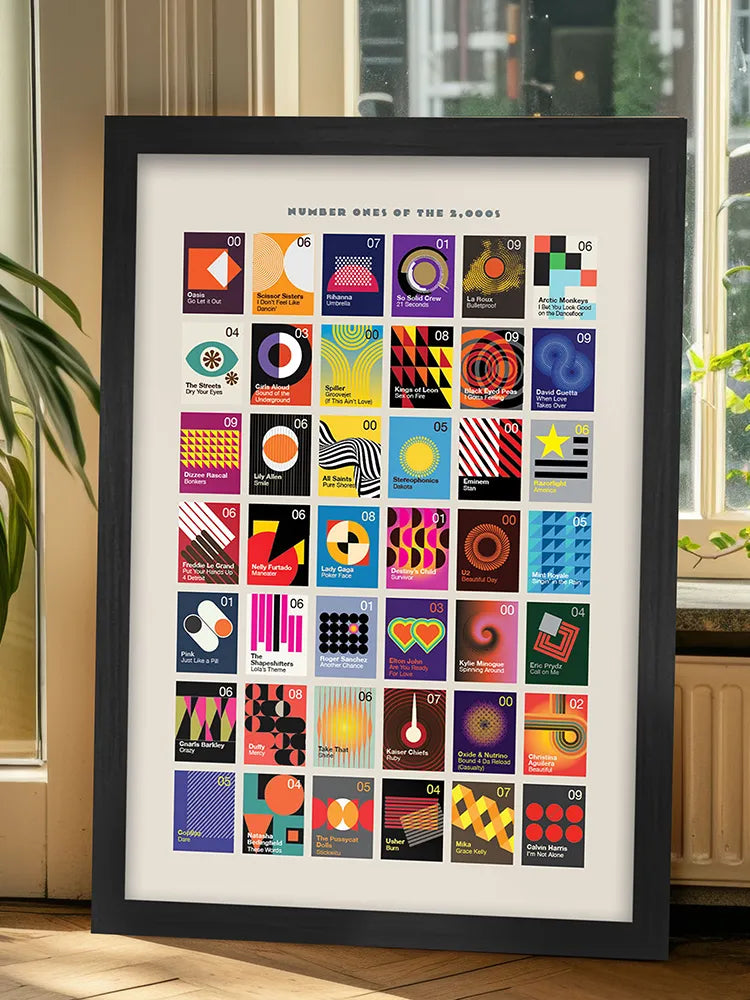 Number Ones of the 2000s - Music Print. Modernist style print. Continuing our theme from the 80s and 90s of popular songs that topped the the UK singles chart.