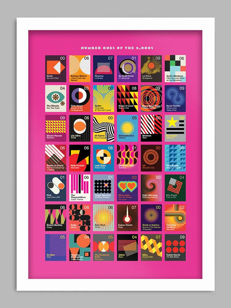 Number Ones of the 2000s - Music Print. Modernist style print. Continuing our theme from the 80s and 90s of popular songs that topped the the UK singles chart.