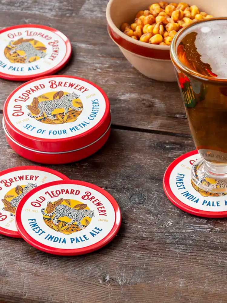 Old Leopard Brewery Metal Coaster Set Kitchen and Dining REX 