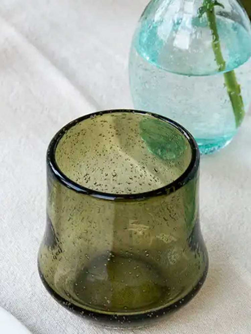 Olive Green Hand Blown Bubble Glass Tumbler Kitchen and Dining REX 