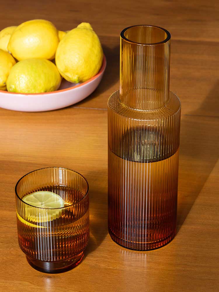 Ribbed Glass Tumbler - Amber Kitchen and Dining REX 
