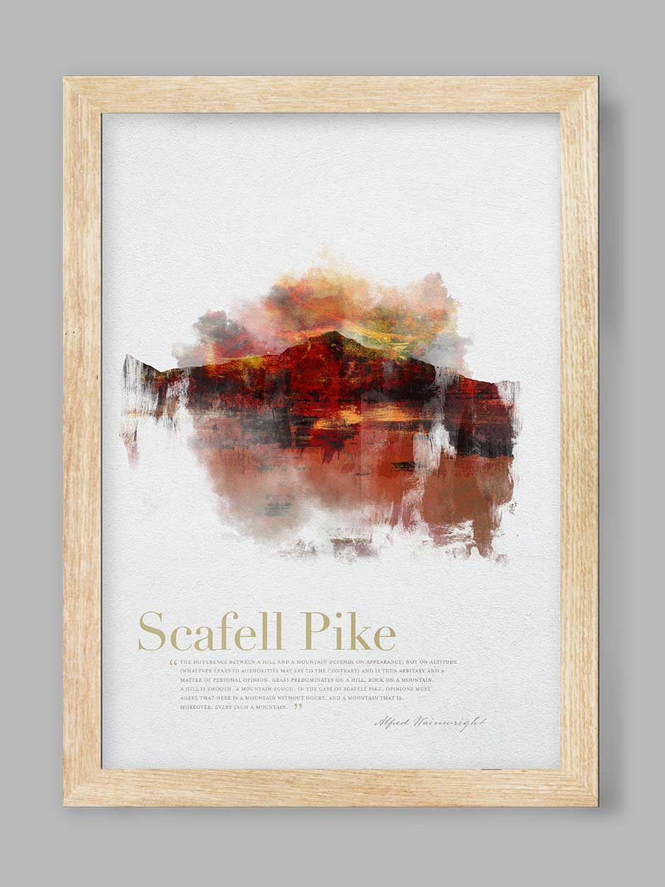 Scafell Pike in Wainwright's Words - Lake District Poster Print