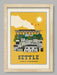 Settle - Poster Print. Celebrates the delightful Yorkshire town in the Dales. Featuring The Shambles, Castleberg Hill and the famous Carlisle to Settle railway.