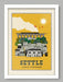 Settle - Poster Print. Celebrates the delightful Yorkshire town in the Dales. Featuring The Shambles, Castleberg Hill and the famous Carlisle to Settle railway.