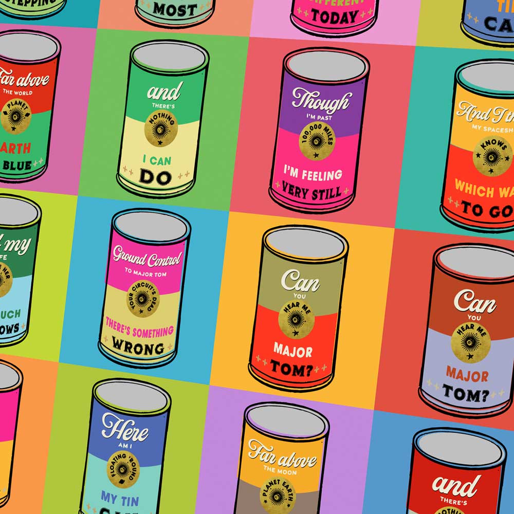 Sitting in a Tin Can - Music Poster Print. David Bowie Space Oddity lyrics styled to Andy warhol's soup can print