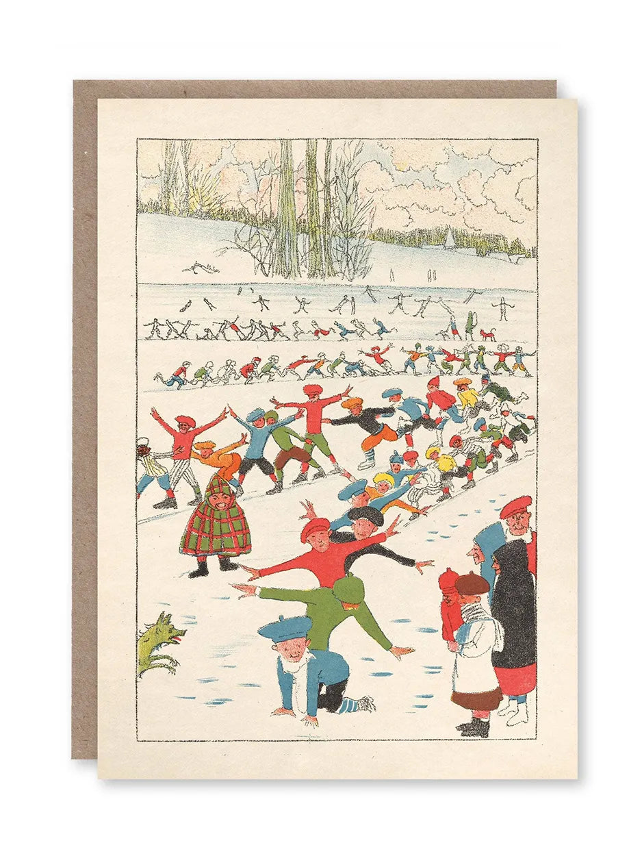 Christmas card depicting village skaters.
