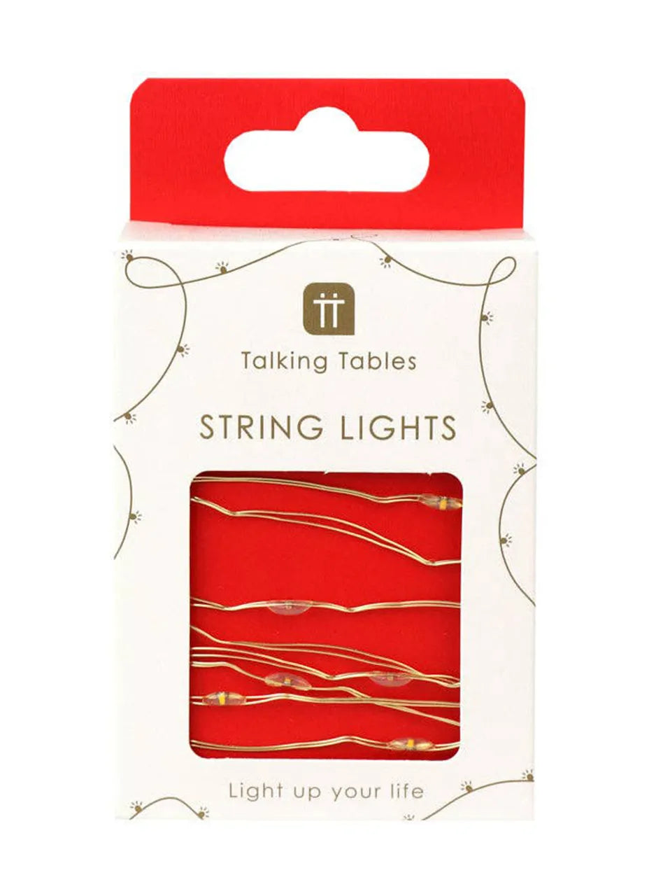Create a warm, festive feel with these Gold LED String Lights. At 3 metres long, these battery-powered lights feature a gold glow, perfect for adding sparkle to table settings, wreaths, garlands or shelves.