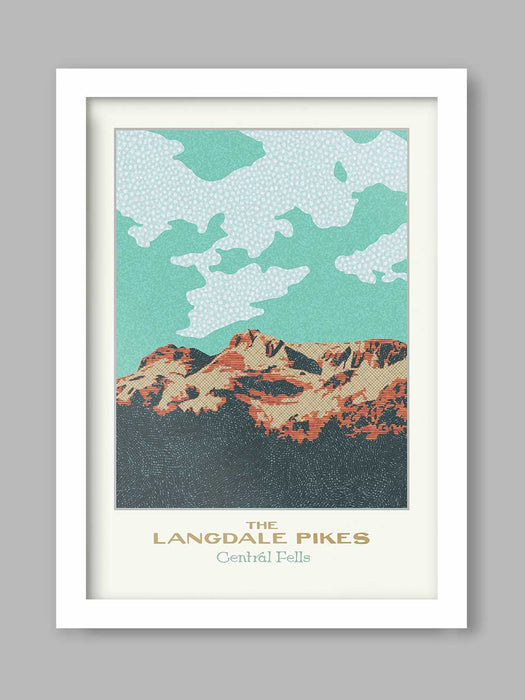 The Langdale Pikes, Central Fells  - Lake District Poster print retro styled poster