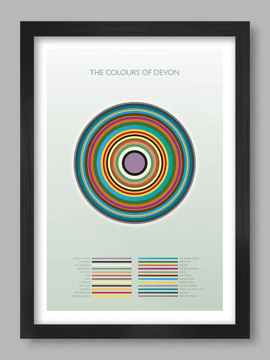 The Colours of Devon - Poster Print. Abstract/Geometrical design featuring iconic colours of Devon's landmarks, nature and culture