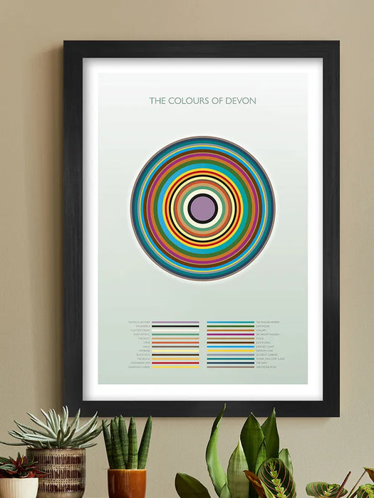 The Colours of Devon - Poster Print. Abstract/Geometrical design featuring iconic colours of Devon's landmarks, nature and culture