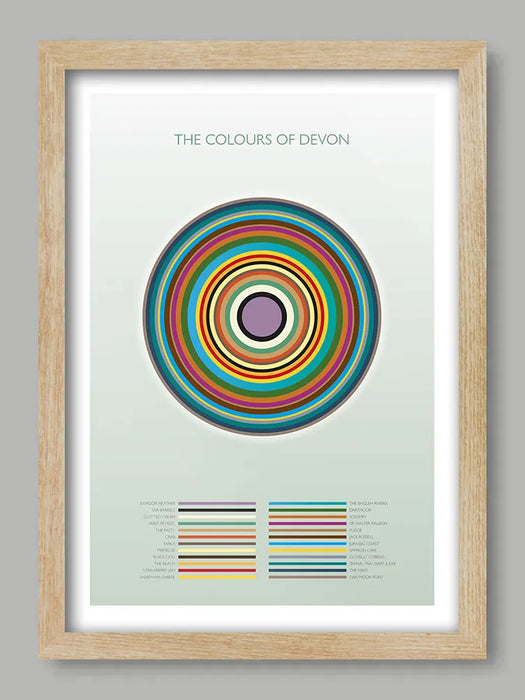 The Colours of Devon - Poster Print. Abstract/Geometrical design featuring iconic colours of Devon's landmarks, nature and culture