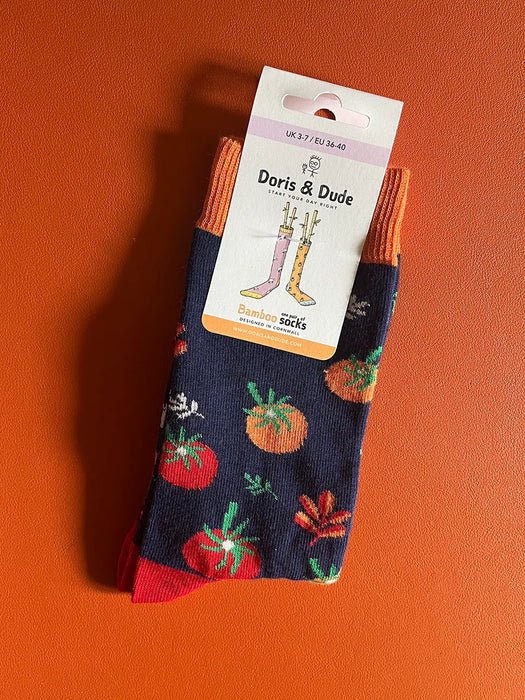 navy tomato socks