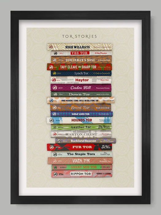 Tor Stories - Dartmoor Poster Print features some the best known Tors and most scenic locations and landmarks in Dartmoor. Including the highest point - High Willhays