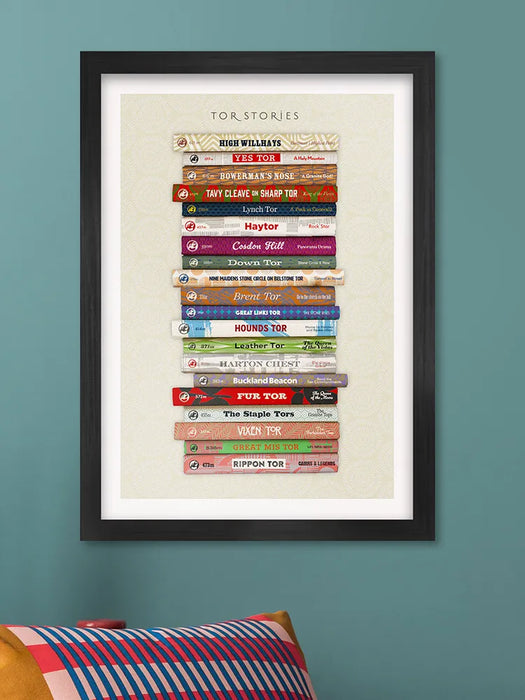 Tor Stories - Dartmoor Poster Print features some the best known Tors and most scenic locations and landmarks in Dartmoor. Including the highest point - High Willhays