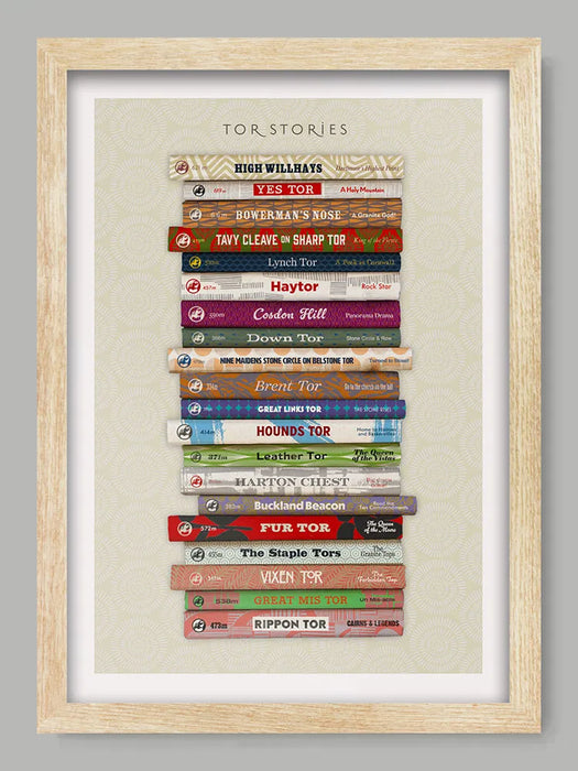 Tor Stories - Dartmoor Poster Print features some the best known Tors and most scenic locations and landmarks in Dartmoor. Including the highest point - High Willhays