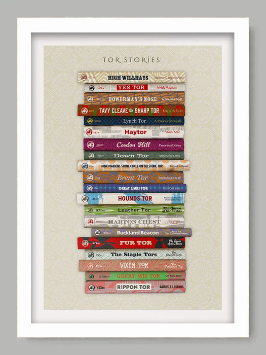 Tor Stories - Dartmoor Poster Print features some the best known Tors and most scenic locations and landmarks in Dartmoor. Including the highest point - High Willhays