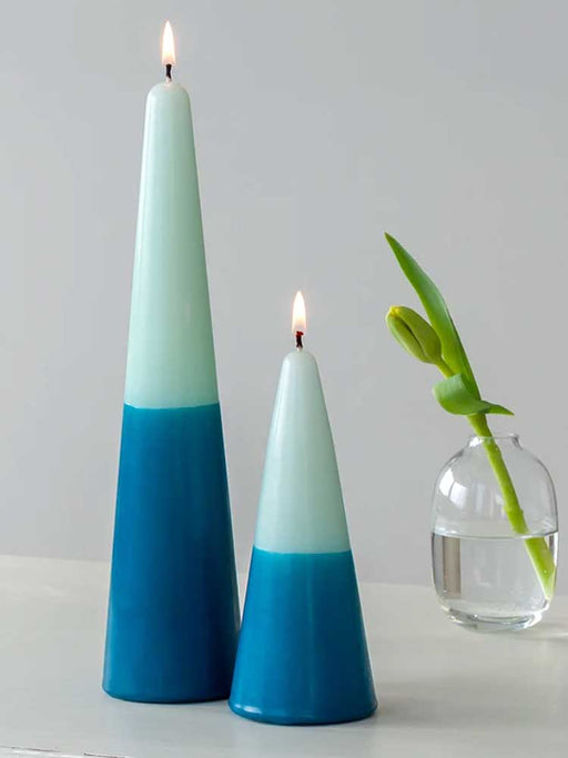 blue and green cone candle