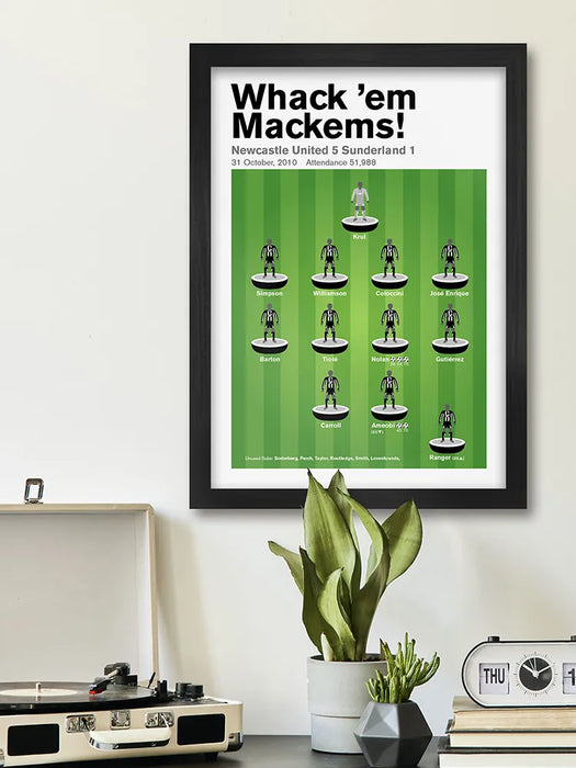 Whack 'em Mackems - Newcastle United Poster Print. Team line-up graphic from the Mags iconic 5-1 victory over fierce rivals Sunderland in the Premier League.
