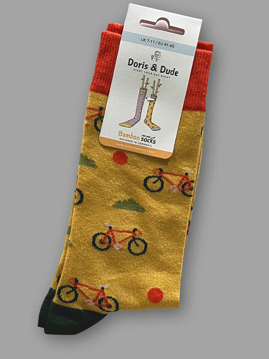 mustard yellow bike design socks