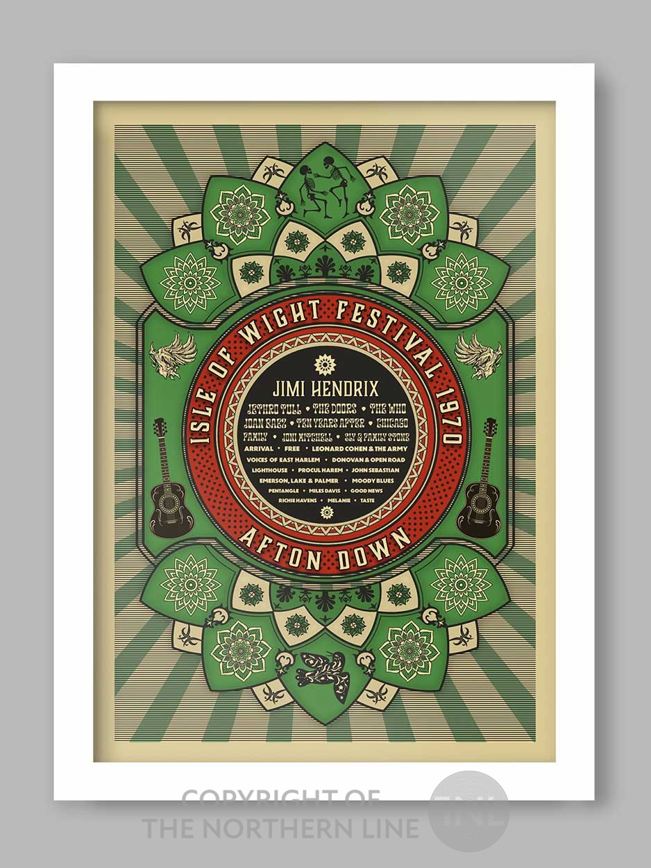 1970 isle of wight festival poster featuring Jimi Hendrixre-creation 
