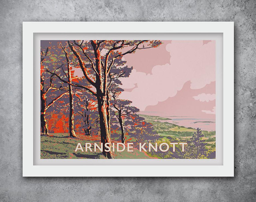 Arnside Knott Retro Style Poster Print featuring Morecambe Bay