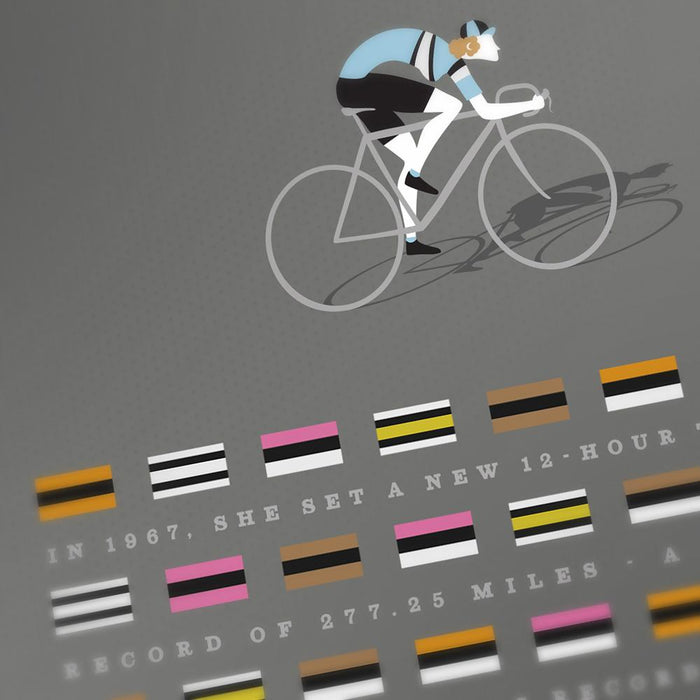 Beryl Burton - Cycling Poster Print - Liquorice Allsorts. The legendary female british cyclist –  this poster recalls her famous 12 hour time-trial.