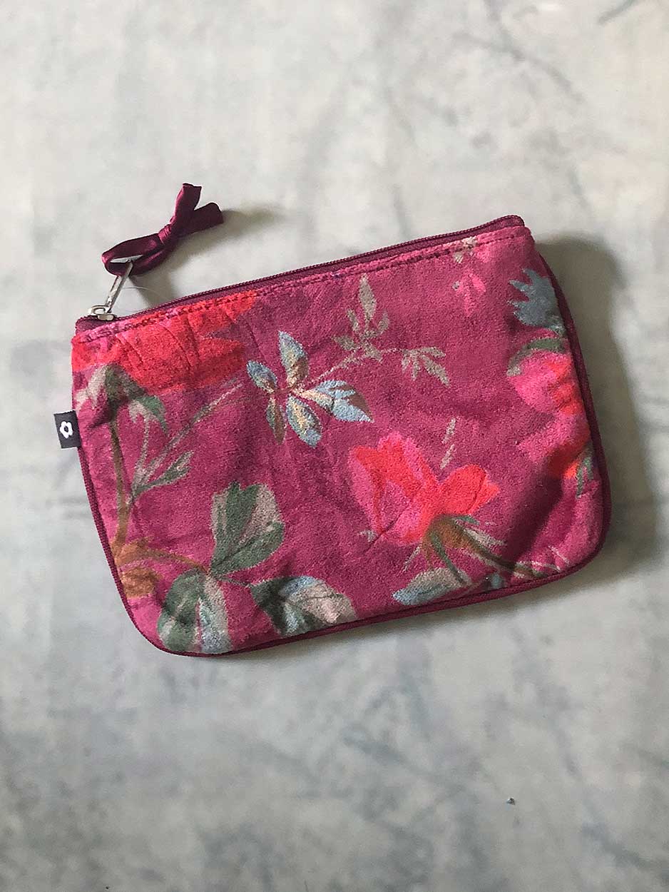 Botanical Velvet Zipped Pouch traditional gift Earth Squared Blush 