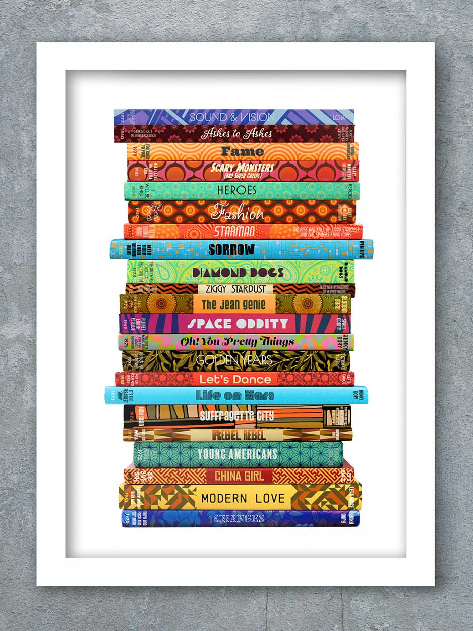 David Bowie song titles music book style print