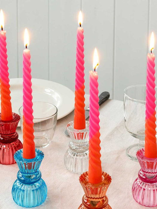 Box of 4 Two Tone Spiral Candles - Pink and Orange Kitchen and Dining The Northern Line 