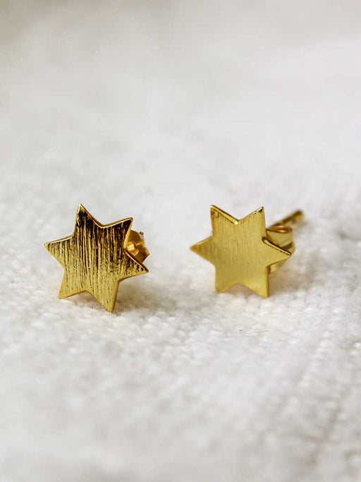 brushed gold star earrings