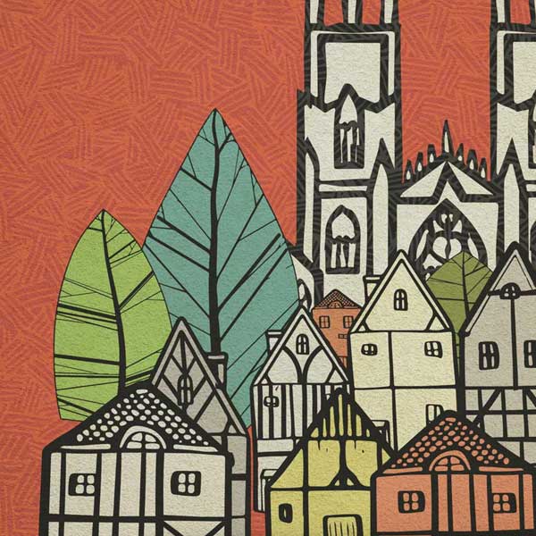 York poster, cathedral and shambles houses. Yorkshire print