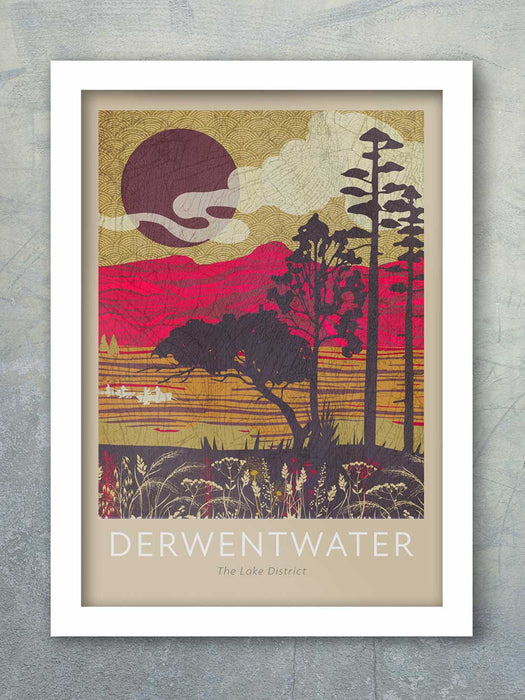 derwentwater lake district poster print vintage style