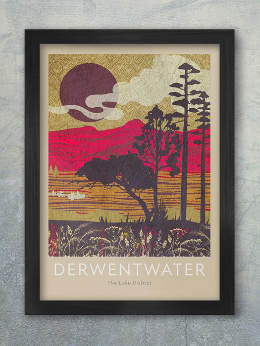 derwentwater lake district poster print retro style