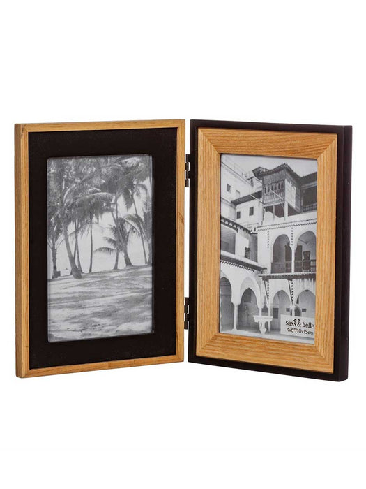contrasting wood and black double photo frame