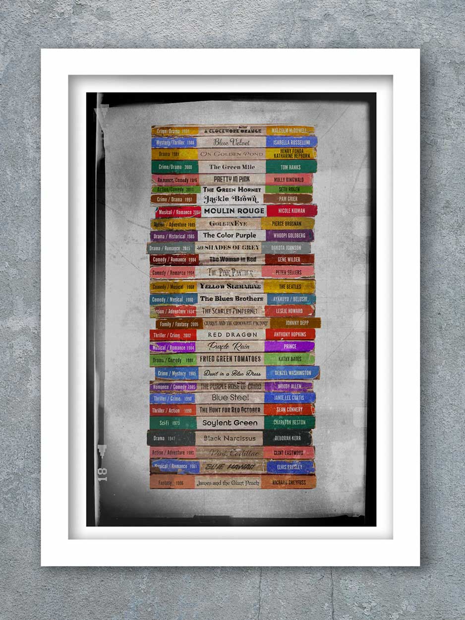 Film title poster - colour themed as book ends