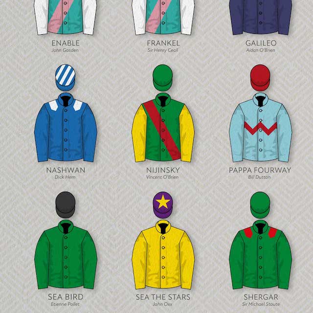 flat racing jockey silks poster