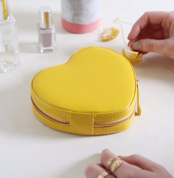 yellow heart shape jewellery case
