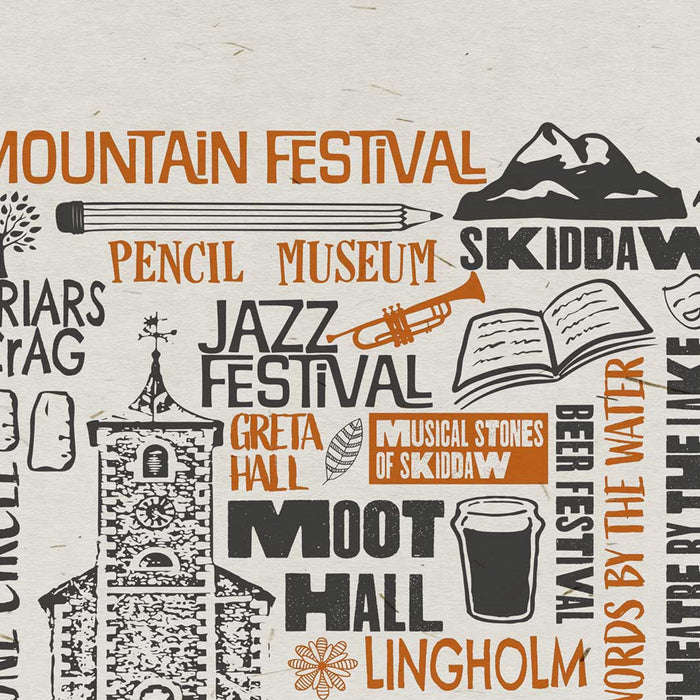 Keswick, lake District poster. Word wall style with illustrations.