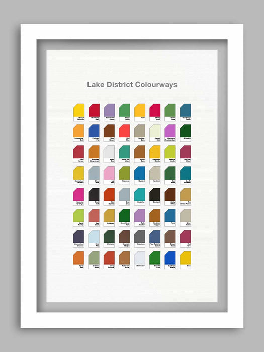 Lake District Colourways Swatch, 64 colour related references to the Lake District