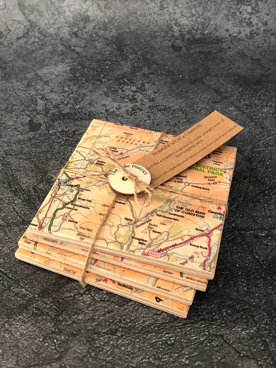 lake district wooden coaster set