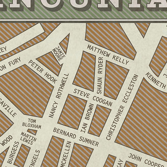 Mancunia - Famous Names Street Map Print