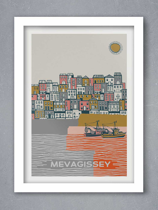 Cornish fishing port poster of Mevagissey