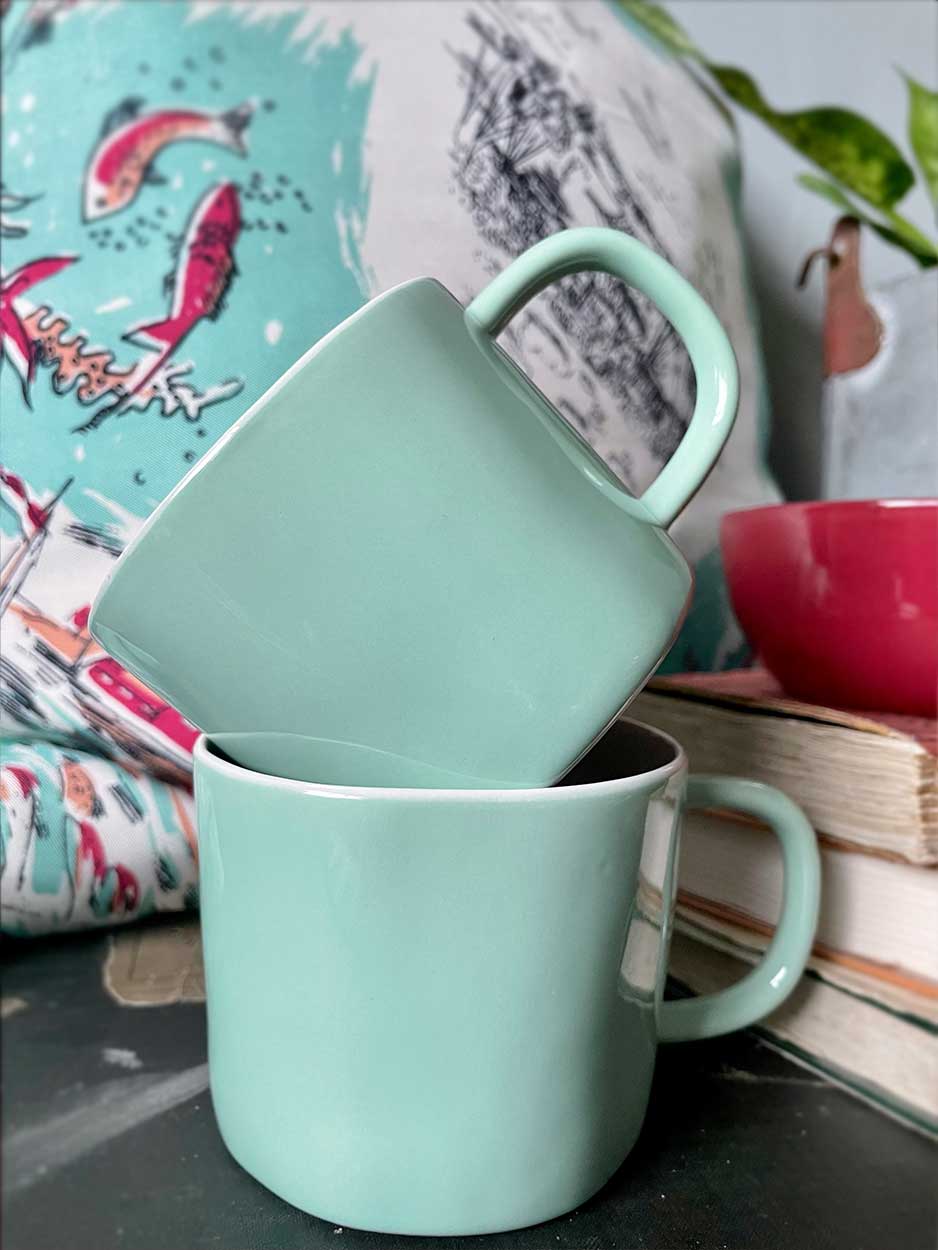 mint green quail mug