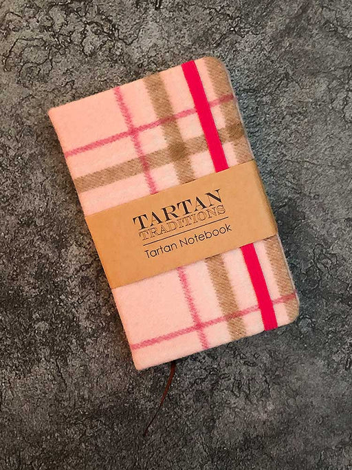 pink check notebook