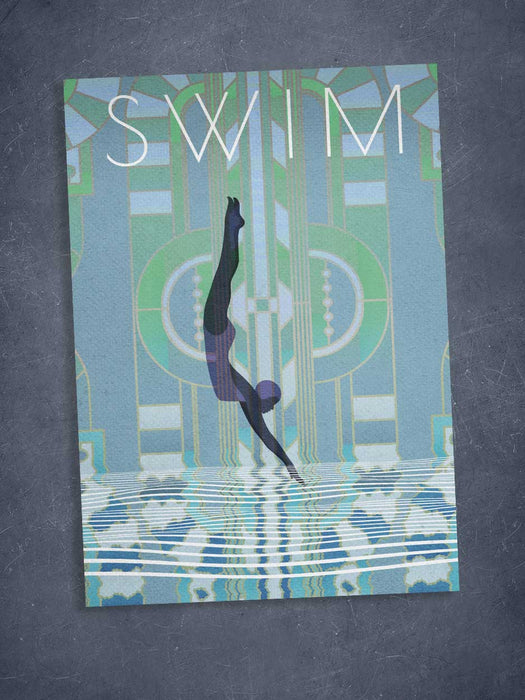 swim Art Deco card