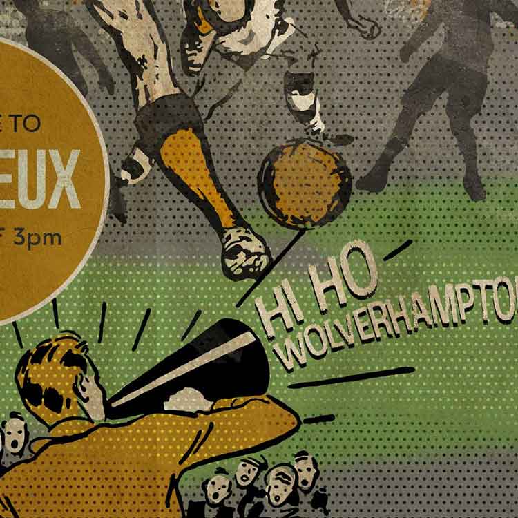 Wolves vintage style football poster print detail