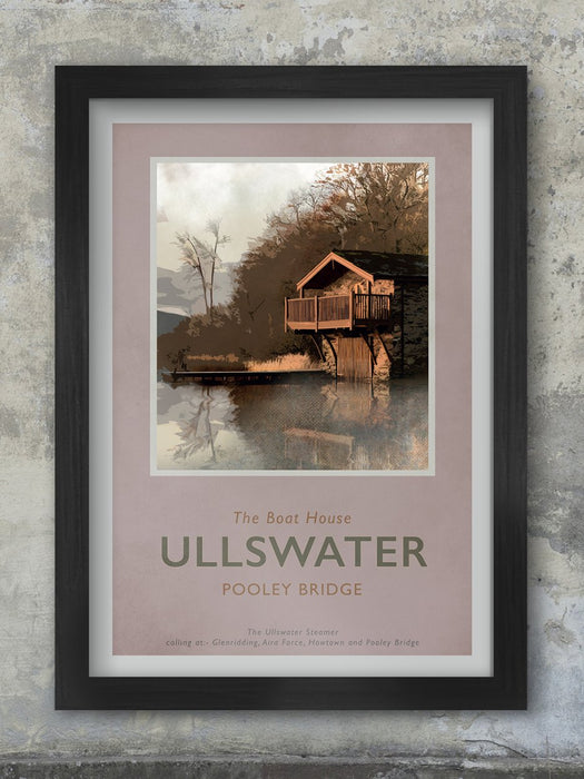 England's second largest lake and frequently referred to as the beautiful lake. This retro styled print reflects the Steamer trips that can be taken on Ullswater