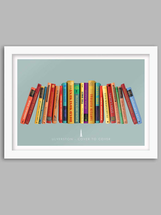 ulverston landmarks and famous people poster print. Book spine style