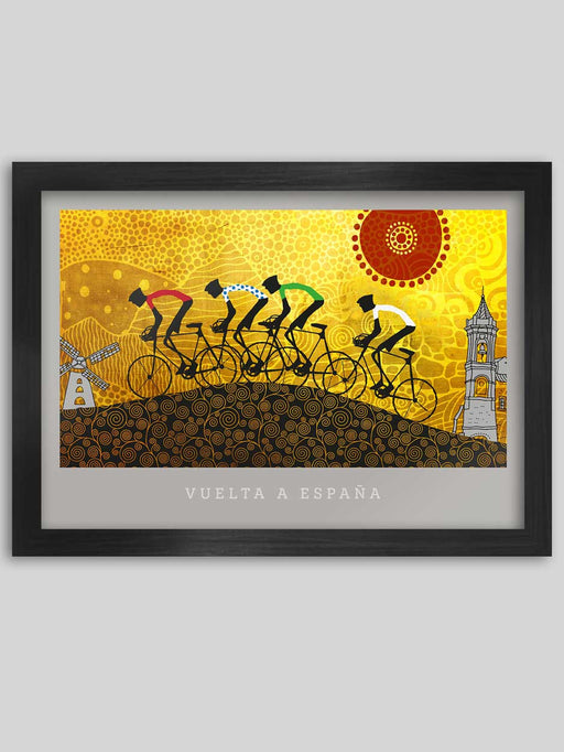 Vuelta a España cycling print. La Mancha with the iconic leaders jerseys.